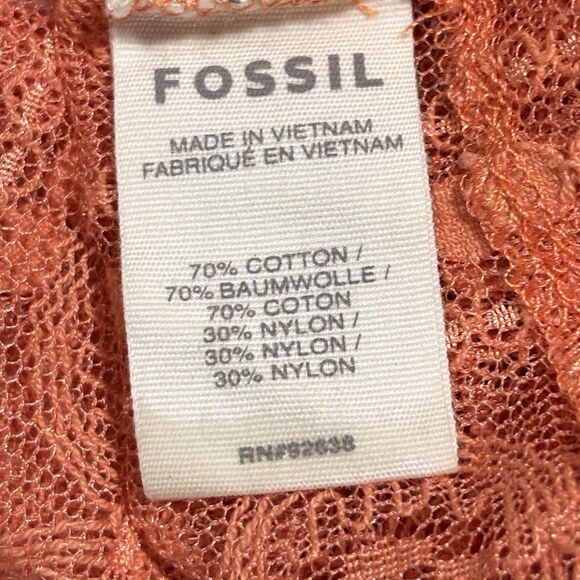 Fossil Sheer Lace Coquette Top V Neck Y2K Boho Fairy Womens’s Medium Orange - Picture 8 of 9